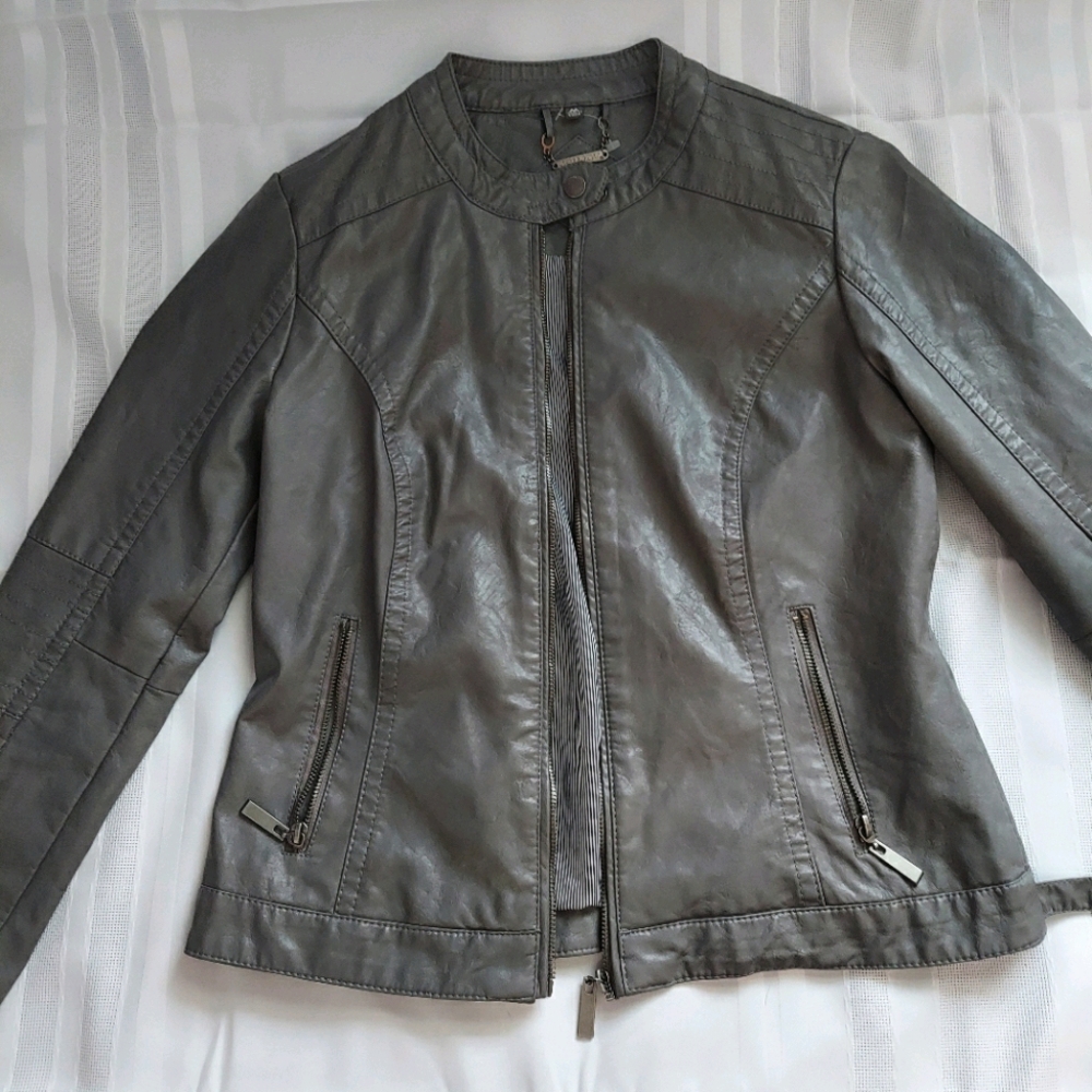 Gray Faux Leather Jacket